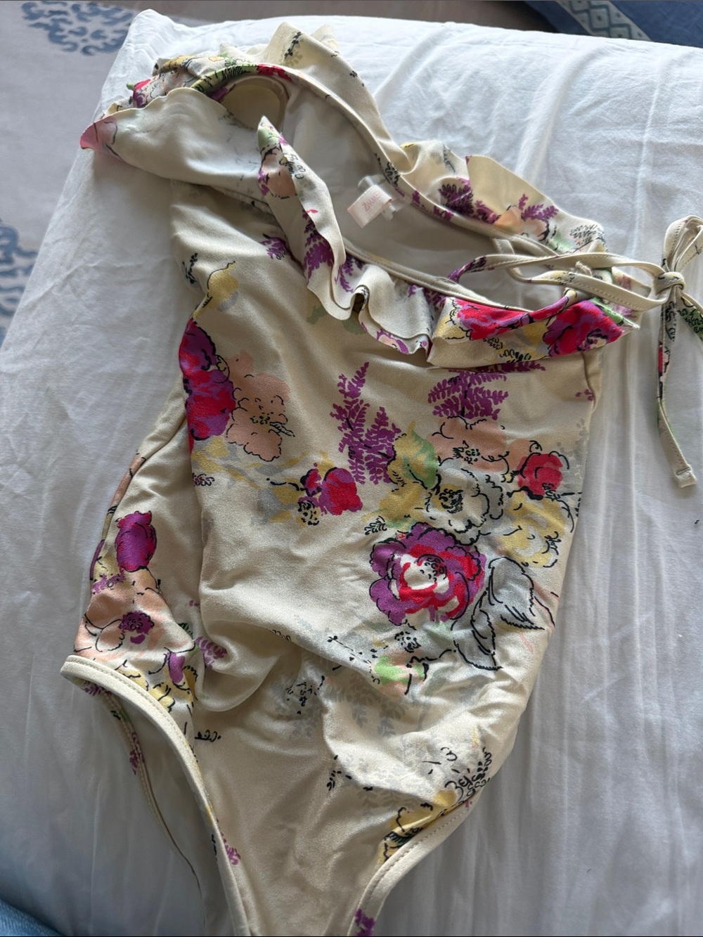 Zimmermann Cream Floral One-Piece Swimsuit with Pink & Purple Accents